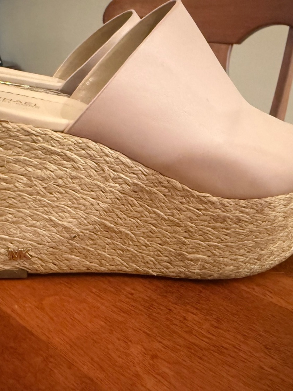 Michael Kors Blush Leather Espadrille Wedge Mules